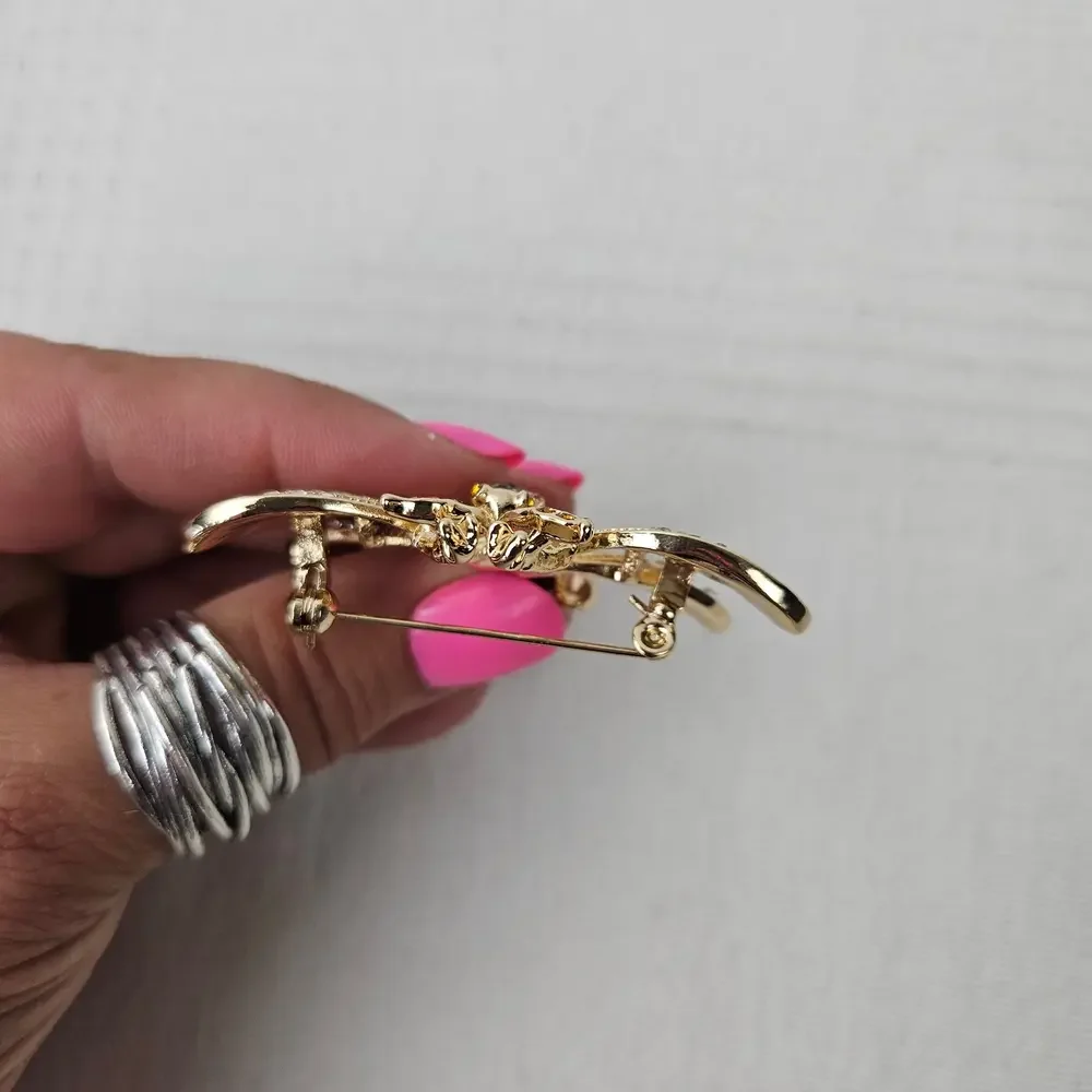 Rhinestone Studded Gold‎ Tone Bee Bug Brooch Pin Jewelry Embellished